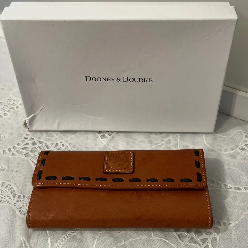 Dooney & Bourke Brown Leather Checkbook Wallet - Picture 1 of 5